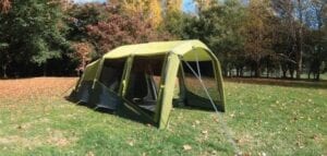 Zempire EVO TM air tent with porch - upright / flat front profile to maximise the porch area. 150 cm measured on the roof.